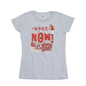 Willy Wonka Womens/Ladies Verruca Salt I Want It Now Cotton T-Shirt / Sports Gre
